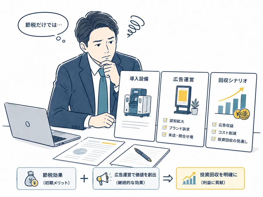 節税効果と広告運営による投資回収を検討する経営者